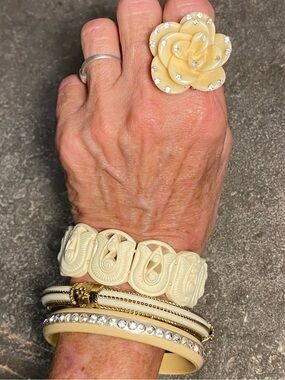 Early-Mid 20th century ivory cream celluloid/plastic jewelry,ring,3 bracelets